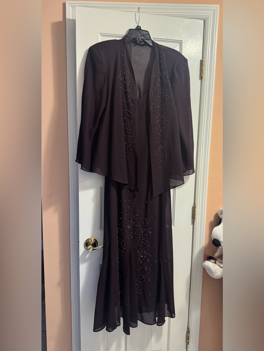 NWOT! R&M Richards Beaded Godet Jacket & Dress Set in plum size 18